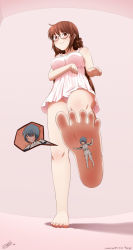 ayanami_rei barefoot blue_hair brown_hair feet giant giantess glasses highres idfer matsu_(sekirei) neon_genesis_evangelion red_eyes sekirei soles toes  rating:Sensitive score:39 user:Pastel