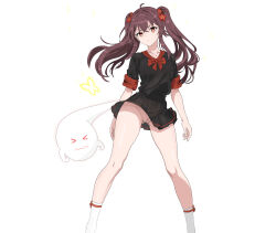 &gt;_&lt; 1girl absurdres black_shirt black_skirt boo_tao_(genshin_impact) bow bowtie brown_hair bug butterfly censored clip_studio_paint_(medium) closed_mouth clothes_lift contemporary crossed_bangs flower flower-shaped_pupils genshin_impact ghost gluteal_fold hair_flower hair_ornament highres hu_tao_(genshin_impact) infra_red44 insect long_hair looking_at_viewer miniskirt mosaic_censoring no_panties red_bow red_bowtie red_eyes red_flower school_uniform shirt shirt_tucked_in short_sleeves skirt skirt_lift socks solo symbol-shaped_pupils twintails upskirt white_background white_socks  rating:Explicit score:82 user:danbooru