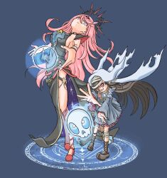  black_hair breasts dress e4illust evening_gown hair_over_one_eye hat heaven_burns_red highres large_breasts long_hair pink_hair red_eyes sakuraba_seira tenne_miko very_long_hair 