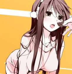 10s 1girl alternate_costume black_eyes black_hair black_legwear blush breasts chocolate feeding hair_ornament hairband haruna_(kancolle) headgear ichikawa_noa kantai_collection large_breasts leaning_forward long_hair open_mouth out_of_frame pov pov_hands solo_focus sweater rating:Sensitive score:22 user:danbooru
