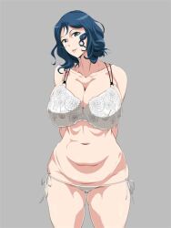 1girl belly bikini blue_eyes blue_hair breasts cleavage gundam huge_breasts iori_rinko lingerie looking_at_viewer smile swimsuit thighs underwear white_bikini rating:Explicit score:21 user:Nonohara