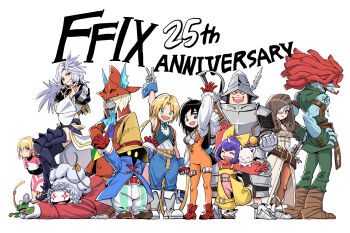  1other 5boys 5girls adelbert_steiner amarant_coral androgynous animal anniversary aqua_eyes aqua_vest arm_behind_back arm_up armor armored_boots arms_behind_back bare_shoulders beard beatrix_(ff9) belt belt_buckle black_choker black_hair black_mage_(final_fantasy) black_nails black_shirt blonde_hair blue_coat blue_eyes blue_pants blue_skin blue_tabard blue_wrist_cuffs bodysuit boots bow breastplate breasts brown_belt brown_boots brown_eyes brown_hair brown_pants buckle burmecian cat_tail chef_hat choker clawed_feet cleavage closed_eyes closed_mouth coat colored_skin couple creature crop_top cropped_jacket cropped_sweater cropped_vest crystal curly_hair dede_(qwea_00000) dreadlocks earrings eiko_carol everyone eyepatch facial_hair feather_hair_ornament feathers final_fantasy final_fantasy_ix fingerless_gloves flower-shaped_pupils freija_crescent frog full_body furrowed_brow garnet_til_alexandros_xvii gloves glowing glowing_eyes gold_trim green_pants green_vest green_wrist_cuffs grey_boots grey_gloves grey_hair grey_skin grey_vest hair_between_eyes hair_ornament hair_over_eyes hair_over_one_eye hair_tie hair_tubes hands_on_own_hips hands_up hat helmet highres holding holding_animal holding_frog holding_hands hoop_earrings horns jewelry knight kuja leaning_forward long_hair long_sleeves loose_belt low-tied_long_hair low_ponytail lying medium_breasts midriff mikoto_(ff9) moogle mouse_girl multiple_boys multiple_girls nail_polish neck_ribbon on_stomach open_mouth orange_bow overalls pants parted_bangs pendant pink_bodysuit pink_shirt pink_skirt plate_armor ponytail puffy_long_sleeves puffy_sleeves purple_hair quina_quen red_belt red_boots red_coat red_gloves red_hair red_helmet red_sweater ribbon shirt shirt_under_shirt short_hair short_hair_with_long_locks shoulder_tattoo sidelocks single_horn sitting skirt sleeveless sleeveless_shirt smile standing striped_clothes striped_pants sweater swept_bangs symbol-shaped_pupils tabard tail tattoo thigh_boots thigh_strap tongue tongue_out turtleneck two-tone_shirt two-tone_skirt v vest vivi_ornitier weapon weapon_on_back white_background white_shirt white_skin white_skirt white_sleeves wide_sleeves winged_helmet wizard_hat wrist_cuffs yellow_bow yellow_eyes yellow_overalls zidane_tribal 