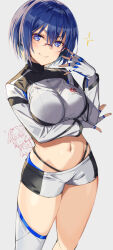  absurdres blue_eyes blue_hair dolphin_wave glasses gloves highres michairu short_shorts shorts tojou_michiru  rating:Sensitive score:29 user:redweptef12