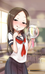  1girl artist_request blush classroom electric_fan female_focus flat_chest highres loli looking_at_viewer naughty_face panties pee_stain school_uniform serafuku sexually_suggestive smell solo stained_panties tagme underwear unworn_panties  rating:Questionable score:85 user:Vampirex
