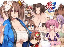  6+girls ahoge animal_print anniversary antenna_hair arm_warmers bell bikini bird blonde_hair blue_eyes blue_hair blush_stickers breasts brown_eyes brown_hair character_request chicken chuatury_panlunch cleavage commentary_request copyright_request cow cow_print cow_print_bikini facial_mark forehead_mark fox_mask green_eyes green_hair gundam gundam_suisei_no_majo hair_bell hair_between_eyes hair_ornament hand_fan hat highres holding holding_fan huge_breasts japanese_clothes kimono large_breasts mask mask_on_head multiple_boys multiple_girls navel open_clothes open_kimono open_mouth original pink_hair print_bikini purple_hair red_eyes red_hair smile striped_arm_warmers striped_bikini striped_clothes swimsuit tanuki tsukasawa_takamatsu witch_hat yellow_eyes 