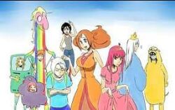  3boys 5girls adventure_time annoyed bleach breasts cosplay crown dress finn_the_human finn_the_human_(cosplay) hitsugaya_toushirou ice_king ice_king_(cosplay) inoue_orihime jake_the_dog jake_the_dog_(cosplay) kuchiki_rukia kusajishi_yachiru lady_rainicorn lowres multiple_boys multiple_girls non-web_source orange_dress orange_hair paku_romi pink_dress pink_hair princess_bonnibel_bubblegum princess_bonnibel_bubblegum_(cosplay) ukitake_juushirou unicorn voice_actor_connection white_hair 