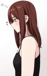 1girl brown_eyes brown_hair expressionless highres kapatarou simple_background tagme tank_top