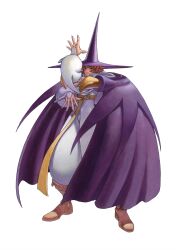  1girl absurdres baggy_pants belt_around_waist brown_eyes cape detached_sleeves dress fingernails game_cg hat highres large_hat long_fingernails looking_at_viewer non-web_source official_art orange_hair outstretched_hand pants purple_cape solo tabasa warzard white_dress white_nails witch witch_hat yasuda_akira 