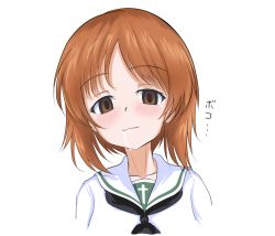  1girl brown_eyes brown_hair girls_und_panzer highres nishizumi_miho school_uniform solo white_background  rating:Sensitive score:10 user:pornaddict1