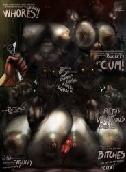  2girls absurdres autopaizuri bad_tag breasts colored_skin curvy futanari grey_skin highres horror_(theme) huge_breasts humiliation imminent_paizuri imminent_penetration laughing masturbation monster monster_girl multiple_girls nightmare no_humans non-web_source paizuri plump regenerador resident_evil resident_evil_4 resident_evil_4_(remake) rongodombo small_penis_humiliation 