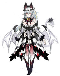  1girl breasts cleavage demon_girl demon_horns demon_tail demon_wings dress horns kenkou_cross lilim_(monster_girl_encyclopedia) long_hair lowres monster_girl_encyclopedia official_art pointy_ears red_eyes ribbon simple_background solo tail thighhighs white_background wings zettai_ryouiki  rating:Sensitive score:83 user:Rikko-43