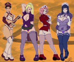  4girls artist_request baton_(weapon) breasts center_opening cleavage cosplay haruno_sakura hyuuga_hinata large_breasts maid multiple_girls naruto_(classic) naruto_(series) nightstick nurse pink_hair police school_uniform stun_baton tenten_(naruto) weapon yamanaka_ino  rating:Sensitive score:141 user:winglucario
