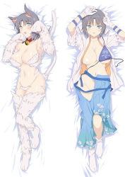  animal_ears animal_hands blue_eyes blush breasts cat_ears cat_girl cat_paws cat_tail cleavage dakimakura_(medium) grey_hair japanese_clothes large_breasts lying neck_bell no_panties senran_kagura senran_kagura_new_link senran_kagura_peach_ball tabi tail yumi_(senran_kagura)  rating:Questionable score:43 user:ouranos