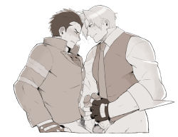  2boys abs bara bottomless capcom frottage ichimonji_batsu justice_gakuen male_focus multiple_boys muscular nabana_(bnnbnn) pectorals penis roy_bromwell yaoi 
