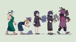  1girl 2024_pokemon_teraleak artist_name banette black_dress black_hair blank_eyes blonde_hair cloak commentary debimbofication_(meme) delatoid dress english_commentary gen_3_pokemon green_dress hex_maniac_(pokemon) hex_maniac_(pokemon_rse) hex_maniac_(prototype)_(pokemon) highres holding_orb lady_(pokemon) long_hair mega_banette mega_pokemon meme multicolored_hair nintendo pokemon pokemon_(creature) pokemon_oras pokemon_rse pokemon_xy pokemon_xy_(prototype) progression prototype_design purple_cloak red_hair short_hair shuppet two-tone_hair 