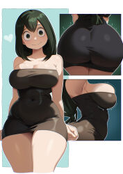  1girl absurdres ass asui_tsuyu black_dress boku_no_hero_academia breasts dress green_hair highres huge_ass long_hair looking_at_viewer multiple_views postblue98 shiny_clothes shiny_skin smile solo standing thighs wide_hips  rating:Sensitive score:143 user:danbooru