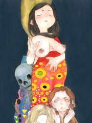  breasts death breasts looking_at_viewer medium_breasts multiple_girls nipples painting_(medium) shizuoka_(bl09) traditional_media watercolor_(medium) 