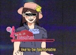  1girl 2021 alternate_costume blush brown_hair davriann eizouken_ni_wa_te_wo_dasu_na! english_text glasses hat mizusaki_tsubame open_mouth pale_skin parody short_hair short_sleeves solo teeth twitter 