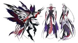  1boy arthropod_boy black_horns black_wings carapace colored_skin creature_and_personification dated deerchip forward-facing_horns highres horns insect_wings male_focus monster monster_boy multicolored_skin multiple_views multiple_wings original personification red_skin reference_sheet simple_background spiked_tail striped_skin tail twitter_username white_background white_hair white_skin white_wings wing_cape wings 