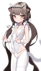  1girl absurdres alternate_hairstyle animal_ear_hairband animal_ears artist_request azur_lane belt billbung blush breastless_clothes breastless_leotard brown_hair cat_ear_hairband cat_ears cat_tail character_name check_artist chest_harness choker claw_pose clothing_cutout collarbone commentary_request commission commissioner_name cosplay covered_erect_nipples cowboy_shot crotchless crotchless_pantyhose fake_animal_ears flat_chest frilled_leotard frills groin hairband harness highleg highleg_leotard highres korean_commentary le_malin_(azur_lane) le_malin_(azur_lane)_(cosplay) le_malin_(listless_lapin)_(azur_lane) leotard long_hair looking_at_viewer low_twintails mole mole_under_eye neck_garter nontraditional_playboy_bunny o-ring o-ring_choker original pantyhose prunechi red_eyes revealing_clothes second-party_source side_cutout simple_background smile solo tail thigh_strap twintails very_long_hair white_background white_belt white_choker white_hairband white_leotard white_pantyhose white_tail white_wrist_cuffs wrist_cuffs 