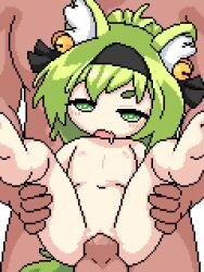 1boy 1girl after_vaginal akai_(ugokashitari) animal_ear_fluff animal_ears animated azur_lane barefoot bell belly_rub blush breasts completely_nude cum cum_in_pussy cum_overflow flat_chest fox_ears fox_girl fox_tail full_body green_eyes green_hair hair_bell hair_ornament held_up hetero isokaze_(azur_lane) leg_grab legs lifting_another&#039;s_clothes loli navel nipples nude open_mouth penis pixel_art pussy rubbing sex sex_from_behind small_breasts soles solo_focus tail thighs third-party_edit toes uncensored vaginal video rating:Explicit score:1338 user:BaronArgyleSven