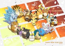  2020 :3 :d :o ;d =_= absurdres alolan_form alolan_raichu alolan_raticate alolan_rattata alolan_sandshrew alolan_sandslash animal_focus bidoof blue_eyes buck_teeth chinese_zodiac cinccino claws closed_eyes closed_mouth commentary_request creatures_(company) cyndaquil dedenne dot_nose emolga english_text game_freak gen_1_pokemon gen_2_pokemon gen_3_pokemon gen_4_pokemon gen_5_pokemon gen_6_pokemon gen_7_pokemon gen_8_pokemon hand_on_another&#039;s_head happy_new_year heart highres holding holding_own_tail looking_up marill minccino minun morpeko morpeko_(full) nasan nengajou new_year nintendo no_humans one_eye_closed open_mouth patrat pichu pikachu plus_sign plusle pokemon pokemon_(creature) pokemon_focus pokemon_on_back raichu raticate rattata red_eyes sandshrew sandslash sitting smile standing tail teeth togedemaru twitter_username waving year_of_the_rat 