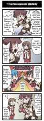 1boy 3girls 4koma ? ahoge alternate_language arrow_(symbol) artist_request blue_eyes blue_hair brown_eyes brown_hair burnt choker clenched_hand clenched_teeth comic emphasis_lines english_text glasses gnome_(totomono) hard-translated highres human_(totomono) interlocked_fingers jewelry ken_to_mahou_to_gakuen_mono multiple_girls necklace official_art opaque_glasses open_mouth parted_lips pleated_skirt pointing school_uniform skirt smile speech_bubble sweat talking teeth third-party_edit translated writing rating:Sensitive score:0 user:danbooru