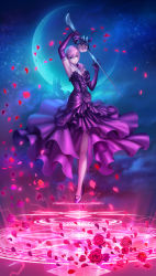 10s 1girl alternate_costume aqua_eyes arm_up armlet armpits bare_shoulders bouquet breasts castle cleavage diamond_dust_(omega) dress electricity female_focus final_fantasy final_fantasy_xiii flower formal_clothes frills full_moon gloves highres jewelry lightning_farron lightning_returns:_final_fantasy_xiii magic_circle moon necklace night night_sky petals pink_hair purple_dress purple_gloves red_flower red_rose rose sky solo star_(sky) strapless strapless_dress sword weapon rating:Sensitive score:26 user:dmysta3000