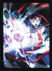  1boy bandaged_arm bandages brown_eyes emiya_shirou fate/stay_night fate_(series) fighting_stance heaven&#039;s_feel highres magic magic_circuit male_focus mry_2004 red_hair rho_aias sleeveless solo 