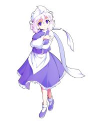  1girl alphes_(style) apron blush bobby_socks breasts commentary_request dairi frilled_skirt frills full_body hair_between_eyes hat highres large_breasts large_variant_set letty_whiterock long_sleeves parody purple_shirt purple_shoes purple_skirt shirt shoes short_hair skirt skirt_set socks solo standing style_parody tachi-e touhou transparent_background triangular_headpiece turtleneck undershirt variant_set waist_apron white_apron white_hair white_hat white_shirt white_socks 