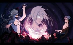  ariel_(disney) ariel_(disney)_(cosplay) bubble ciel_phantomhive cosplay glowing glowing_eyes highres jewelry kuroshitsuji male_focus merman monster_boy open_mouth scar sebastian_michaelis stitched_arm stitched_face stitched_torso stitches tentacles the_little_mermaid_(disney) undertaker_(kuroshitsuji) underwater uneasywolf ursula_(disney) ursula_(disney)_(cosplay) 