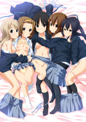 5girls akiyama_mio arms_up black_eyes black_hair blonde_hair blue_eyes blush bra bra_lift breasts brown_eyes brown_hair clothes clothes_pull covering_breasts covering_privates dakimakura_(medium) feet grand_cross hair_ornament hairband hairclip hirasawa_yui ho-kago_tea_time hug k-on! kaisen_chuui kotobuki_tsumugi lingerie long_hair lying masturbation midriff multiple_girls nakano_azusa nipples open_clothes open_shirt panties panties_around_leg pantyhose school_uniform shirt short_hair skirt skirt_pull smile socks tainaka_ritsu take_your_pick twintails underwear undressing unworn_bra rating:Explicit score:126 user:danbooru