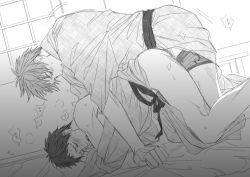2boys anal blush hyuuga_junpei japanese_clothes kimono kiyoshi_teppei kuroko_no_basuke male_focus male_penetrated monochrome multiple_boys sex shiru_(pepeelotion) undressing wince yaoi rating:Explicit score:20 user:harucho
