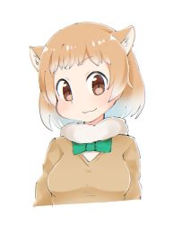  10s 1girl animal_ears black-tailed_prairie_dog_(kemono_friends) bow bowtie commentary_request female_focus fur_collar highres kemono_friends light_brown_hair long_sleeves menturm1120 multicolored_hair short_hair smile solo sweater upper_body white_hair  rating:Sensitive score:2 user:danbooru