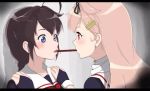  10s 2girls ahoge animated black_hair blonde_hair blue_eyes blush braid hair_flaps hands_on_shoulders kantai_collection kiss multiple_girls red_eyes school_uniform serafuku shigure_(kancolle) shiny_skin tarumi ugoira video yuri yuudachi_(kancolle)  rating:Questionable score:46 user:Deusexcalamus