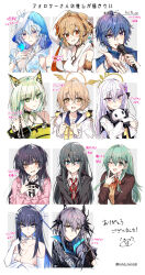  2boys 6+girls absurdres andira_(granblue_fantasy) animal_ear_fluff animal_ears arknights azusa_(blue_archive) bare_shoulders black_gloves black_hair black_jacket blazer blonde_hair blue_archive blue_hair blue_jacket bow breasts brown_cardigan brown_eyes brown_hair brown_jacket cardigan cleavage collared_shirt commentary_request copyright_request dress followers_favorite_challenge gloves granblue_fantasy green_eyes green_hair grey_hair hagoromo hair_between_eyes hair_ornament hairclip halo hifumi_(blue_archive) highres holding holding_microphone idolmaster idolmaster_shiny_colors jacket kal&#039;tsit_(arknights) kantai_collection kinona large_breasts logos_(arknights) long_hair low_twintails mayuzumi_fuyuko microphone multiple_boys multiple_drawing_challenge multiple_girls neck_ribbon open_clothes open_jacket orange_bow pink_eyes pink_shirt purple_eyes red_eyes red_ribbon ribbon saori_(blue_archive) saori_(dress)_(blue_archive) school_uniform shawl shirt sideboob signature skullman_(blue_archive) small_breasts strapless strapless_dress suzuya_(kancolle) translation_request twintails twitter_username two_side_up veil white_dress white_shirt yahari_ore_no_seishun_lovecome_wa_machigatteiru. yukinoshita_yukino 