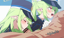  1boy 2girls animated bar_censor blue_archive blush censored closed_eyes deepthroat erection fellatio gloves green_hair green_halo group_sex hair_between_eyes halo hat hetero hikari_(blue_archive) licking licking_nipple loli long_hair long_sleeves looking_at_another looping_animation multiple_girls nipple_stimulation nozomi_(blue_archive) open_mouth oral peaked_cap penis pointy_ears saliva siblings sisters smile sucking_male_nipple sydus tagme threesome tongue tongue_out train_conductor twins twintails ugoira video white_gloves yellow_eyes 