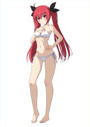 1girl absurdres barefoot bikini black_bow bow breasts cleavage closed_mouth collarbone covered_erect_nipples date_a_live ecjhonny89 full_body groin hair_between_eyes hair_bow hand_on_own_hip highres itsuka_kotori long_hair looking_at_viewer navel red_eyes red_hair side-tie_bikini_bottom simple_background small_breasts smile solo standing strapless strapless_bikini swimsuit twintails very_long_hair white_background white_bikini rating:Sensitive score:42 user:danbooru