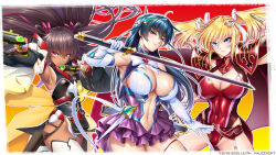  3girls aoi_nagisa_(metalder) artist_collaboration breasts choukou_(alicesoft) choukou_taisen_escalation_heroines curvy dark-skinned_female dark_skin igawa_asagi kagami_hirotaka large_breasts leotard lilith-soft long_hair mizuki_yukikaze multiple_girls shinganji_kurenai taimanin_(series) taimanin_asagi taimanin_kurenai taimanin_yukikaze twintails very_long_hair zol 