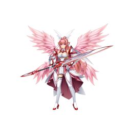  1girl angel_wings armor armored_dress bare_shoulders boots breasts celestia_paladin cleavage detached_collar dress elbow_gloves feathered_wings full_body game_cg gauntlets gloves head_wings high_heels high_ponytail highres holding holding_sword holding_weapon inoino kouyoku_senki_exs-tia large_breasts large_variant_set long_hair looking_at_viewer multiple_wings non-web_source official_art overskirt pink_hair pink_wings ponytail purple_eyes rieszverne_suzette_paladill shoulder_armor skirt smile solo standing sword tachi-e thigh_boots thighhighs transparent_background variant_set very_long_hair weapon white_gloves white_thighhighs wings zettai_ryouiki 