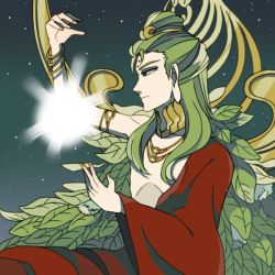  10s 1boy bare_shoulders bracelet facial_mark fate/extra fate_(series) green_hair grey_eyes jewelry long_hair saver_(fate/extra) 