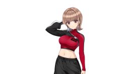  1girl brown_hair dolphin_wave highres kamie_tsugumi midriff navel official_art ootomo_takuji red_eyes solo transparent_background  rating:General score:4 user:redweptef12