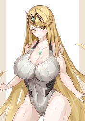 1girl absurdres breasts cleavage competition_swimsuit highleg highres large_breasts mythra_(xenoblade) one-piece_swimsuit solo swimsuit xenoblade_chronicles_(series) xenoblade_chronicles_2