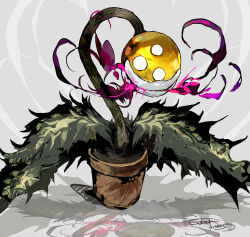  absurdres commentary_request grey_background highres leaf mario_(series) nintendo no_humans piranha_plant plant plant_focus poison potted_plant shadow signature sukepmonster super_smash_bros. 
