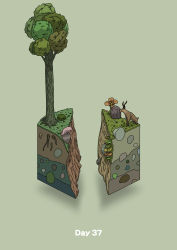 absurdres all_fours boulder canyon commentary_request deer diorama flower gozz green_background highres isometric looking_down original ravine tree rating:General score:1 user:danbooru