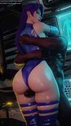  1boy 1girl 3d absurdres animated ass bouquetman clothed_female_nude_male cosplay curvy dark-skinned_male dark_skin dead_or_alive from_behind grabbing_another&#039;s_ass groping hetero highleg highleg_leotard highres hug huge_ass leotard looking_back marvel momiji_(ninja_gaiden) ninja_gaiden nude penis psylocke psylocke_(cosplay) purple_hair sex shiny_skin sound standing standing_sex tagme thigh_sex thong_leotard uncensored video wide_hips 