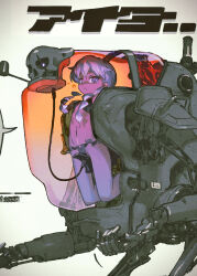  ... 1girl bikini black_bikini blue_eyes bottomless breasts breasts_apart colored_skin commentary_request dark_skin expressionless frown highres jnt lcl looking_at_viewer looking_down mecha navel open_mouth original pink_skin pipe_in_mouth purple_eyes purple_hair purple_skin reverse-jointed_legs robot scar scar_across_eye scar_on_face simple_background small_breasts smoking_pipe speech_bubble spoken_ellipsis submerged swimsuit thighs translation_request twintails white_background white_hair 