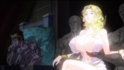 1girl 3boys aphrodite_(shuumatsu_no_valkyrie) blonde_hair blue_eyes breast_lift breasts breasts_holding flower flower_on_head huge_breasts multiple_boys shuumatsu_no_valkyrie  rating:Explicit score:33 user:Brauliorene94