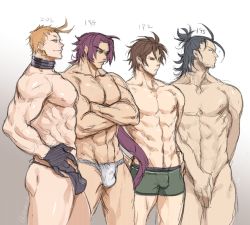 10s 4boys black_gloves black_hair boxers brown_eyes brown_hair bulge covering_privates covering_crotch crossed_arms fingernails fundoshi gloves groin half_updo iwatooshi japanese_clothes long_hair long_sideburns male_focus male_underwear multiple_boys muscular nihongou_(touken_ranbu) nipples nude orange_eyes orange_hair otegine pectorals ponytail purple_hair sharp_fingernails topless_male sideburns soul_(tamashii) tonbokiri_(touken_ranbu) touken_ranbu twitter_username underwear white_male_underwear rating:Sensitive score:13 user:danbooru