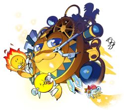  blue_eyes compass_(instrument) galactic_nova gears globe highres kirby kirby_(series) kirby_super_star mr._bright mr._shine nintendo no_humans pocket_watch star_(symbol) thehelmet_guy watch weather_vane winding_key  rating:General score:2 user:danbooru